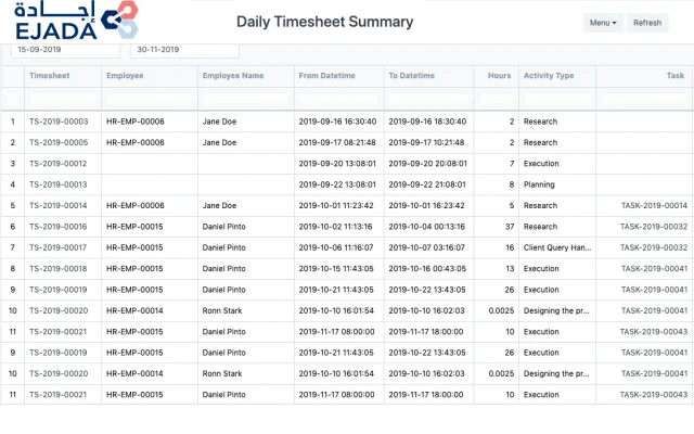Cloud Project Management Software Daily Timesheet